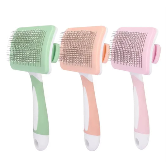 Self-cleaning wire cat brush, pet grooming brush
